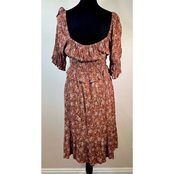 Böhme Womens Brown Floral Off The Shoulder Pullover Boho Fit & Flare Dress S - Picture 3 of 9